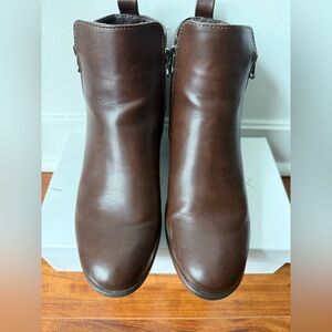 TAXI Women's Brown Leather Ankle Booties with Side Zip